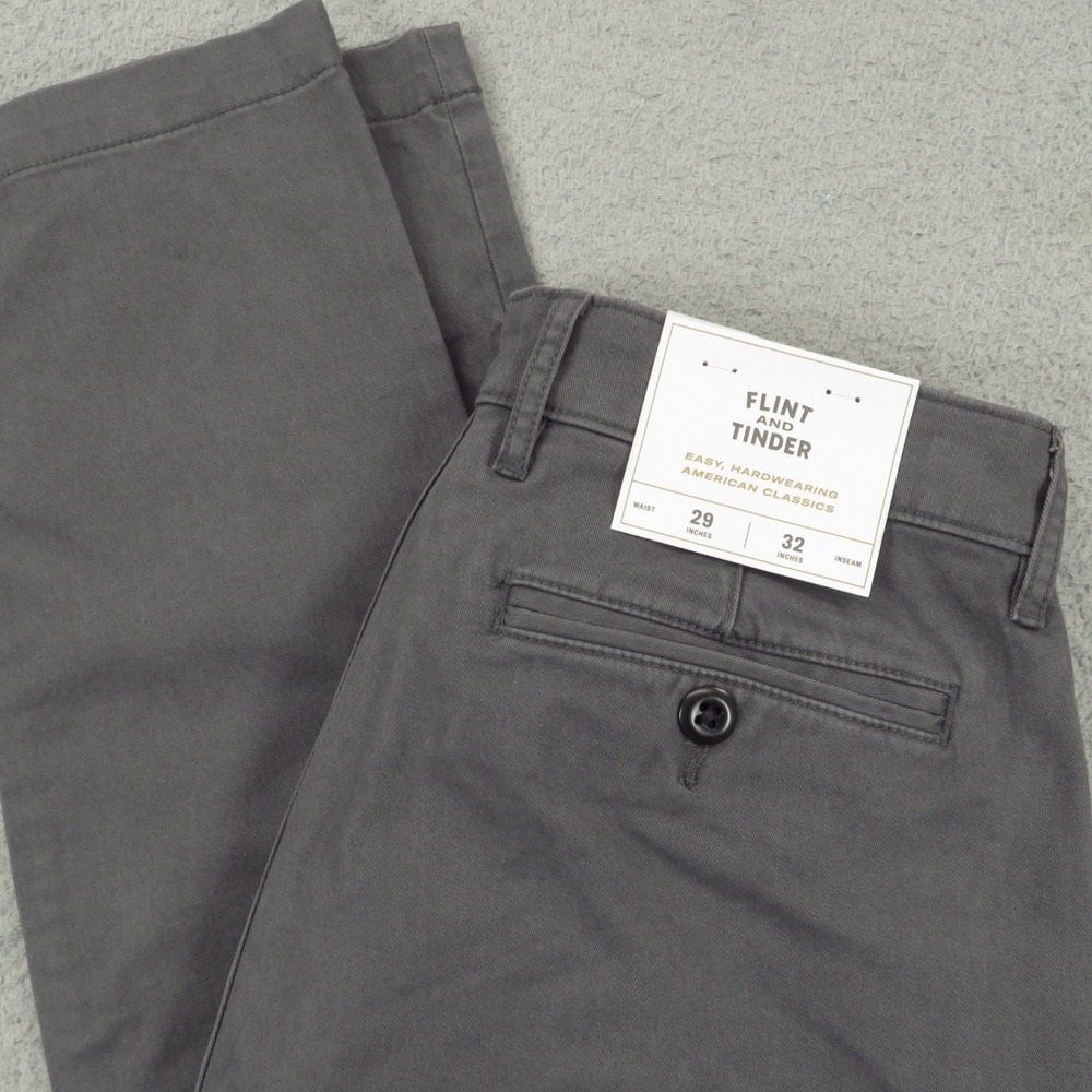 Flint and Tinder Mens 29x32 Slim Fit Grey Twill Chinos Straight Huckberry Pants